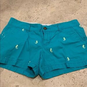 Vibrant Blue Green Women Shorts with Seahorse Design